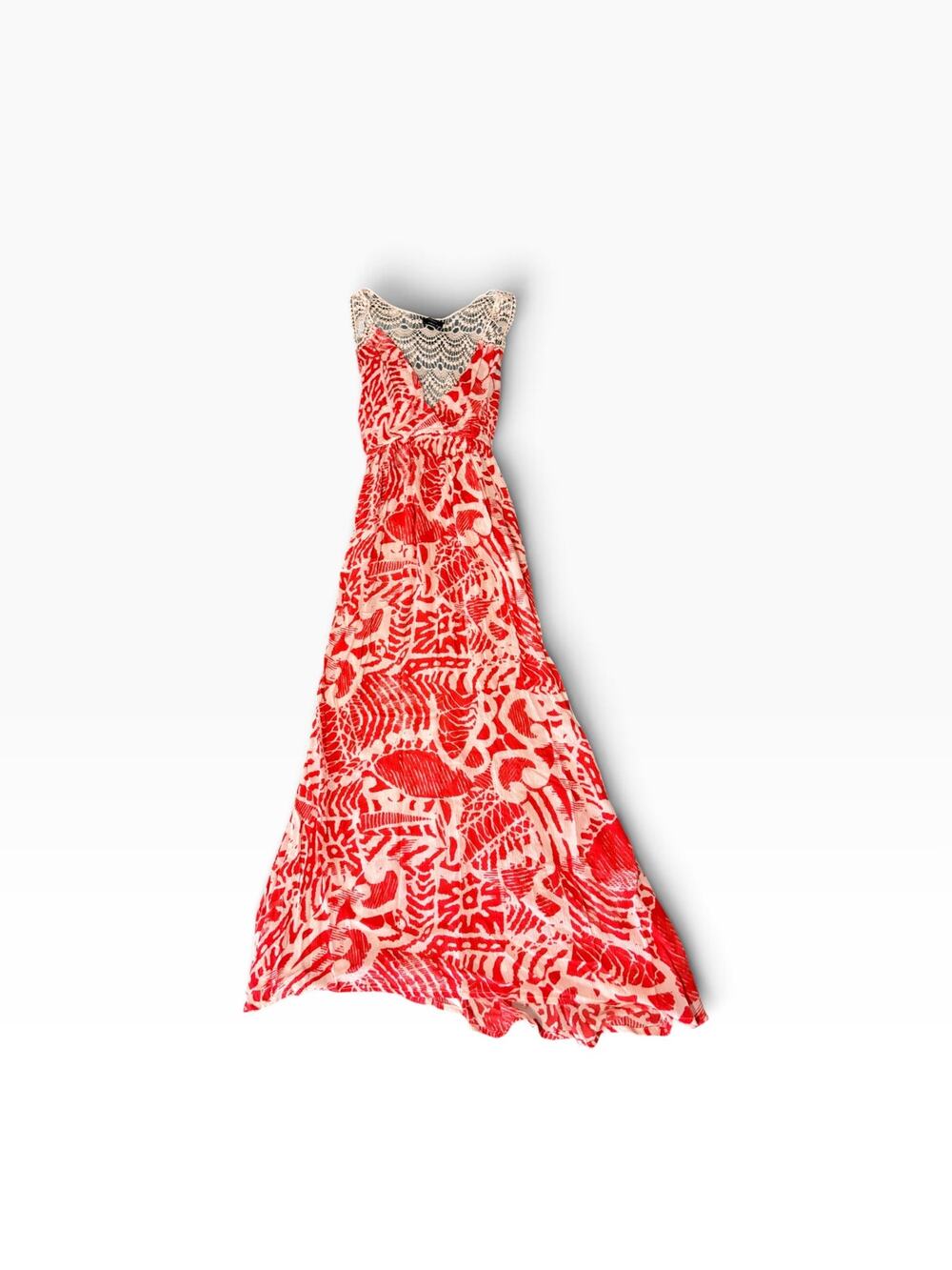 Raviya Red & White Crochet Back Maxi Dress Cover-Up
